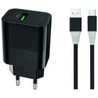 Ładowarka sieciowa Ampere Fast QC 3.0 + kabel Typ C czarna 3A