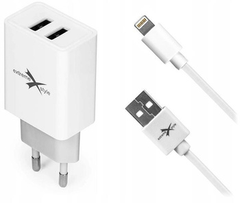 Ładowarka sieciowa iPhone 5/6  2 x usb 2,4A z odpinanym kable biała eXtreme