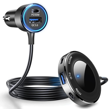 Ładowarka samochodowa 5xUSB : 3xPD + 2xQC 98W eXtreme  z przewodem 1.5m