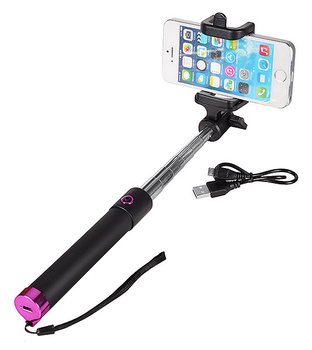 Uchwyt SELFIE PREMIUM różowy z pilotem w rączce - bluetooth