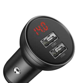 Baseus ładowarka samochodowa 2xUSB 4.8A 24W z wyświetlaczem - szara / model: CCBX-0G