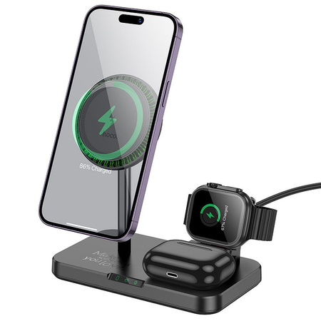 Hoco ładowarka indukcyjna 3w1 z MagSafe 15W czarna