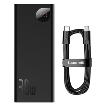 Baseus Power Bank 20000mAh / 65W z wyświetlaczem 2 x USB QC 3.0 + PD czarny z kablem typ C / Adaman /