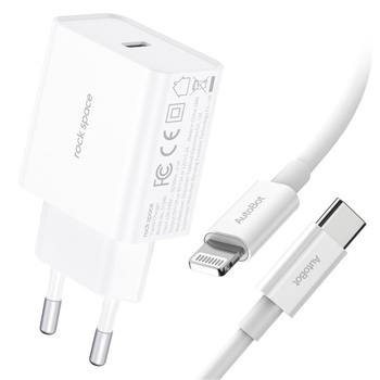 Rock ładowarka sieciowa 1x usb typ C Power Delivery 18W biała + kabel Lightning 100cm 3A