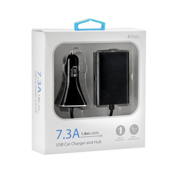 Adapter samochodowy USB 4xUSB 7,3A + kabel 1.8m