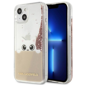 Etui Karl Lagerfeld iPhone 13 różowy hard case PEEK A BOO Liquid Glitter KLHCP13MPABGNU