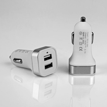 Adapter samochodowy Mini  Pro USB 2xUSB 3.1A biały