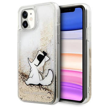Etui Karl Lagerfeld iPhone 11 hard case złoty Liquid Glitter Choupette Fun KLHCN61GCFD