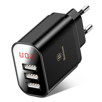 Baseus ładowarka sieciowa Mirror Lake 3xUSB 3.4A z wyświetlaczem LED czarna