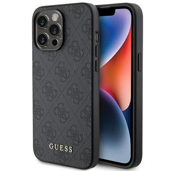 Etui Guess iPhone 15 Pro Max 6.7" szary hard case 4G Metal Gold Logo GUHCP15XG4GFGR