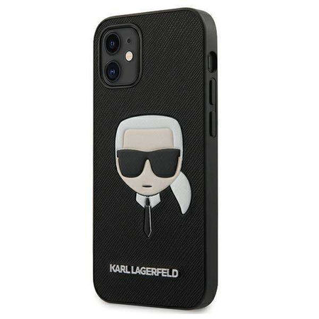 Etui Karl Lagerfeld iPhone 12 / 12 Pro 6.1" czarny hard case Safiano Ikonik Karl`s Head KLHCP12MSAKHBK