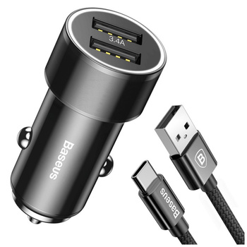 Baseus ładowarka samochodowa 2xUSB 3.4A + kabel usb C