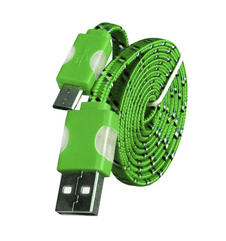 Kabel USB micro usb CA-101 sznurówka zielony świecący