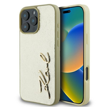 Etui Karl Lagerfeld iPhone 16 Pro 6.3" złoty hard case Metal Signature KLHCP16LPFMFBKMD