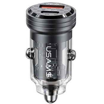USAMS ładowarka samochodowa 2xUSB: 1x Quick Charge 3.0  + 1x Power Delivery 45W czarna (CC175)