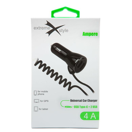 Ładowarka samochodowa Ampere usb Typ C + 2x usb 4A czarna ACCC2U4B