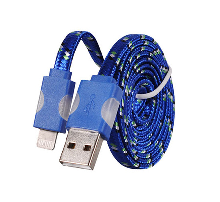 Kabel USB iPhone 5 sznurówka niebieski świecący