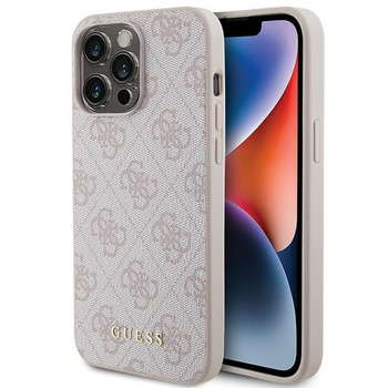 Etui Guess iPhone 15 Pro Max 6.7" różowy hard case 4G Metal Gold Logo GUHCP15XG4GFPI