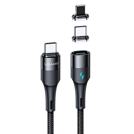 Usams kabel magnetyczny pleciony 2xusb typ C Power Delivery + końcówka lightning 1.2m 60W
