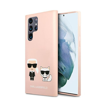 Etui Karl Lagerfeld Samsung S22 Ultra hard case jasnoróżowy Silicone Ikonik Karl & Choupette KLHCS22LSSKCI