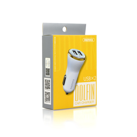 Adapter samochodwy Remax 2xUSB 2.4A Dolfin biały
