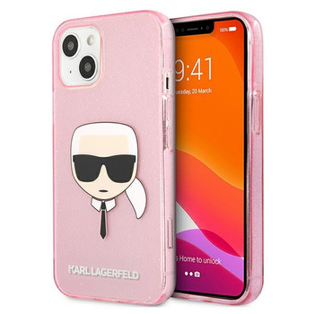 Etui Karl Lagerfeld iPhone 13 różowy hard case Glitter Karl`s Head KLHCP13MKHTUGLP