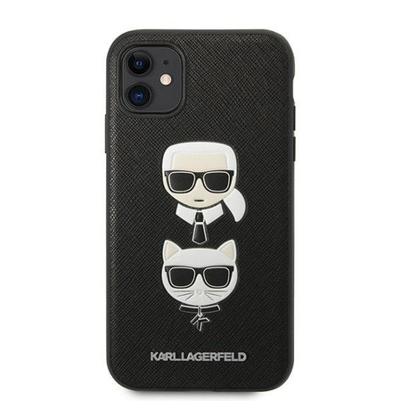 Etui Karl Lagerfeld iPhone 11 czarny hard case Saffiano Ikonik Karl&Choupette Head KLHCN61SAKICKCBK