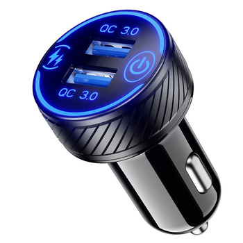 Adapter samochodowy 2xUSB QC 36W z przyciskiem on/off i wskaźnikiem napięcia eXtreme czarny
