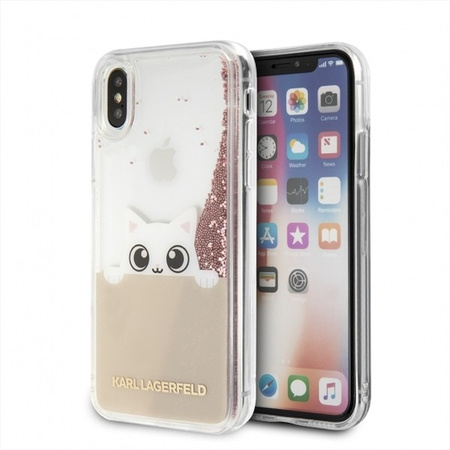 Etui Karl Lagerfeld iPhone X Liquid Glitter różowo-złoty KLHCPXPABGNU