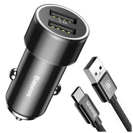 Baseus ładowarka samochodowa 2xUSB 3.4A + kabel usb C