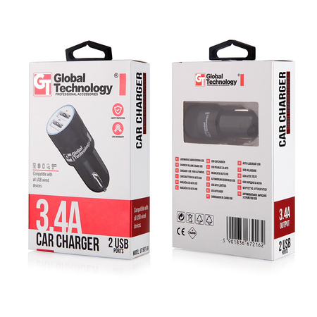Adapter samochodowy 2xUSB 3.4A GT czarny