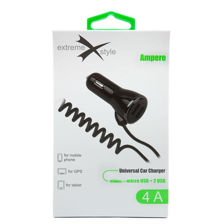 Ładowarka samochodowa Ampere micro usb + 2x usb 4A czarna ACCM2U4B