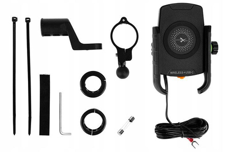 Uchwyt motocyklowy R9W z ładowaniem bezprzewodowym + gniazdo usb typ C PD