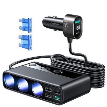 Joyroom ładowarka samochodowa 6xUSB 3xUSB + 2xQC + 1xPD 154W + 3gniazda zapalniczki JR-CL06 z przewodem 1.5m