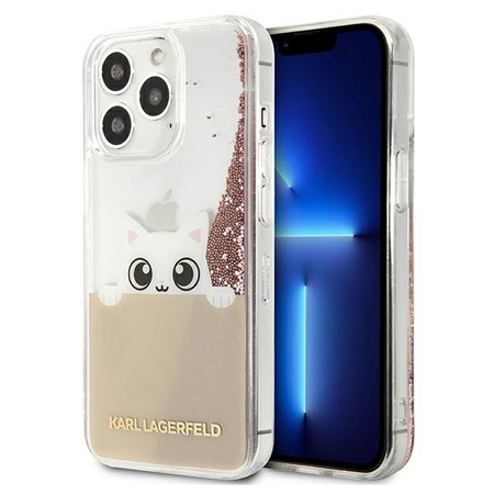 Etui Karl Lagerfeld iPhone 13 Pro różowy hard case PEEK A BOO Liquid Glitter KLHCP13LPABGNU
