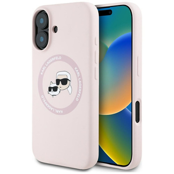 Etui Karl Lagerfeld iPhone 16 6.1 różowy Silicone Double Heads And Circle z Magsafe KLHMP16SSKCHTCP