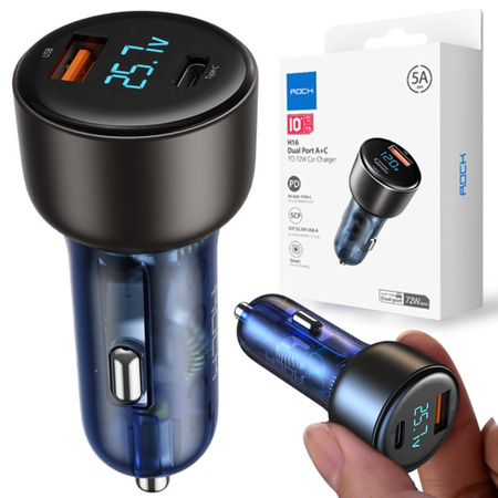 Rock ładowarka samochodowa H16 72W usb C / Power Delivery + QC