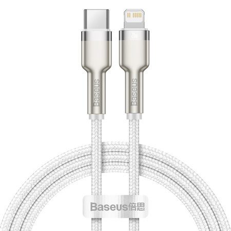 Baseus kabel Cafule Metal nylonowy usb Typ C - Lightning iPhone Power Delivery biały 200cm 20W