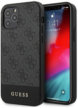 Etui Guess iPhone 12 / 12 Pro 6.1" szary hard case 4G Stripe Collection GUHCP12MG4GLGR