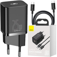 Baseus ładowarka sieciowa Super Si 1xUSB-C PD 25W Power Delivery czarna + kabel 2xUSB-C