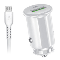 Ładowarka samochodowa Ampere Fast QC 3.0 + kabel micro usb biała 3A