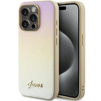 Etui Guess iPhone 15 Pro 6.1" złoty hard case Saffiano Iridescent Script GUHCP15LPSAIRSD