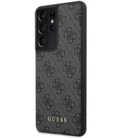 Etui Guess Samsung S21 Ultra szary hard case 4G Metal Gold Logo GUHCS21LG4GFGR