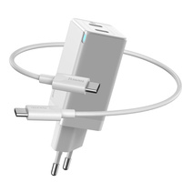 Baseus ładowarka sieciowa GaN 2 x usb typ C 45W biała + kabel usb typ C-C PD