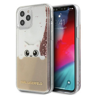Etui Karl Lagerfeld iPhone 12 Pro Max 6.7" różowo-złoty hard case Peek A Boo Liquid Glitter KLHCP12LPABGNU