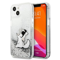 Etui Karl Lagerfeld iPhone 13 srebrny hard case Liquid Glitter Choupette Fun KLHCP13MGCFS