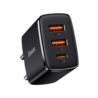 Baseus ładowarka sieciowa Compact 3xUSB; 2x QC + PD 30W Power Delivery czarna