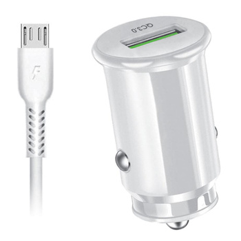 Ładowarka samochodowa Ampere Fast QC 3.0 + kabel micro usb biała 3A