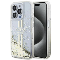 Etui Guess iPhone 15 Pro 6.1" transparent hard case Liquid Glitter Gold Stripes GUHCP15LLFCSEGT