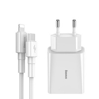 Baseus ładowarka sieciowa Speed Mini 1xUSB-C Power Delivery 18W biała + kabel PD do Lightning